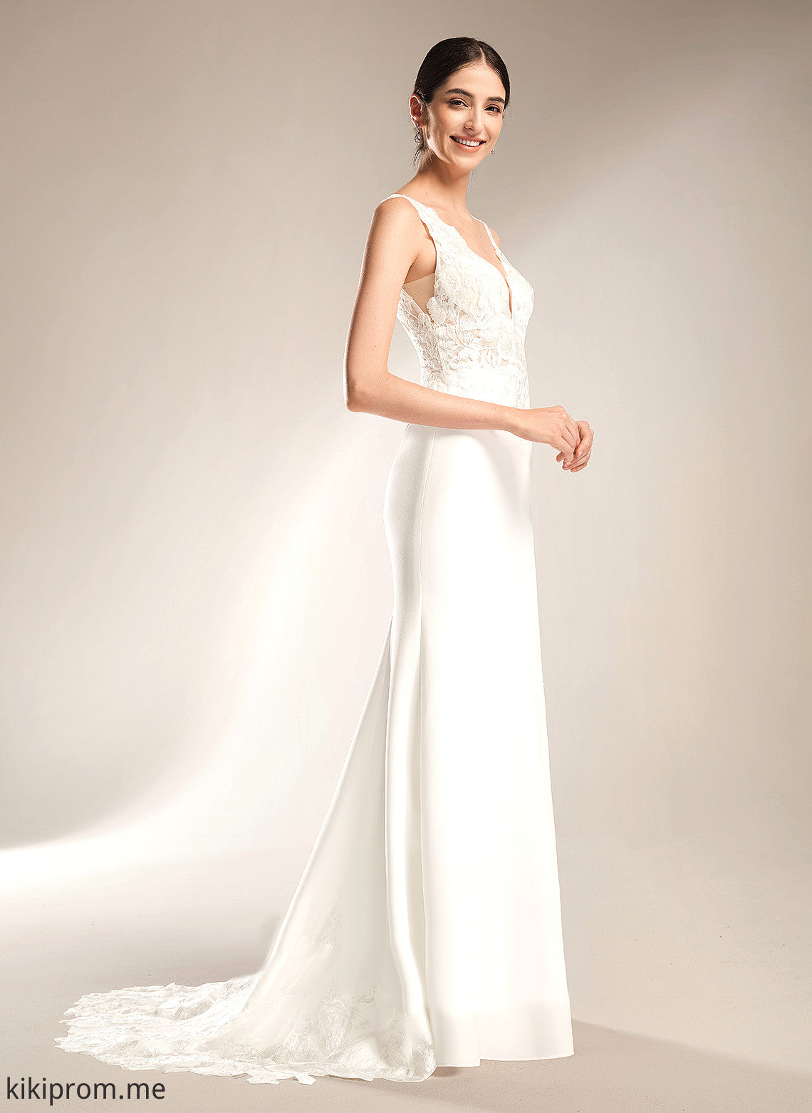 Dress Wedding Dresses Nyasia Sheath/Column Court Crepe Wedding V-neck Train With Stretch Sequins