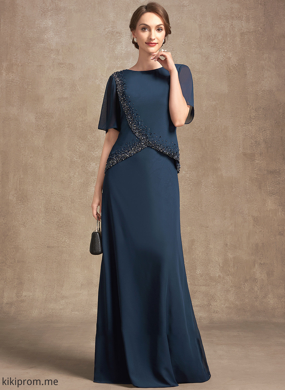 Sequins Beading Dress the Floor-Length A-Line of Scoop Chiffon Bride Neck With Lauretta Mother Mother of the Bride Dresses