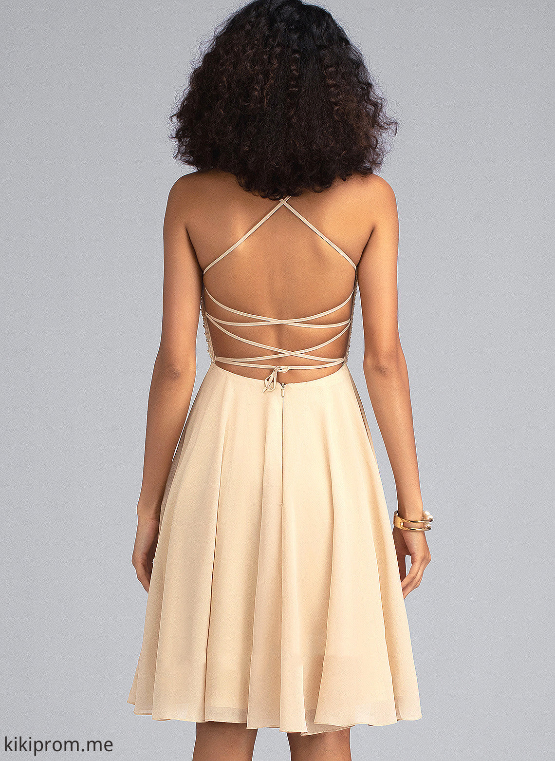 Square Knee-Length Homecoming Dress Beading A-Line Chiffon Homecoming Dresses Priscilla Neckline With Sequins