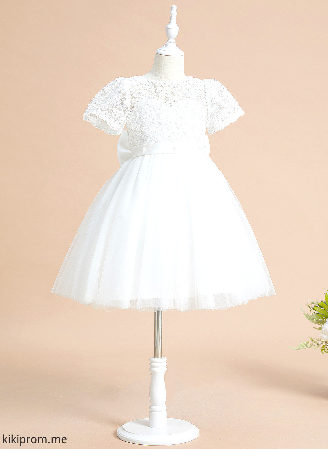 Girl Tulle/Lace Dress Bow(s) A-Line Sleeves Short Knee-length With Flower Girl Dresses Harley Flower Neck Scoop