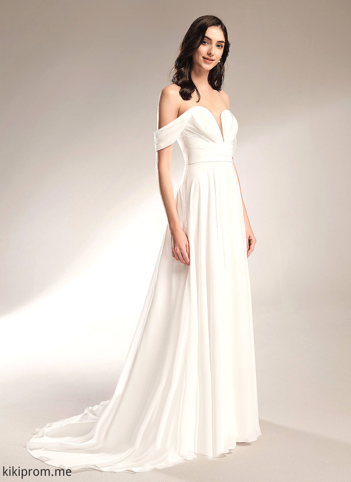 With Chiffon A-Line Court Wedding Off-the-Shoulder Louise Train Wedding Dresses Dress Pleated