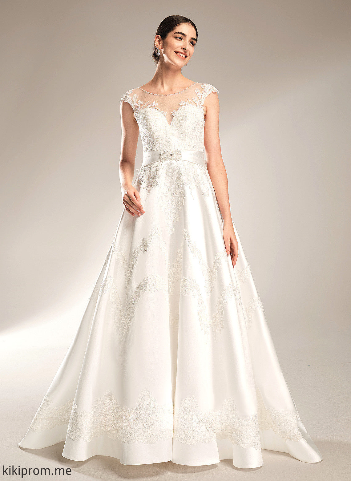 Satin Aspen Scoop Train Beading Chapel Neck Wedding Wedding Dresses Ball-Gown/Princess Sequins With Dress