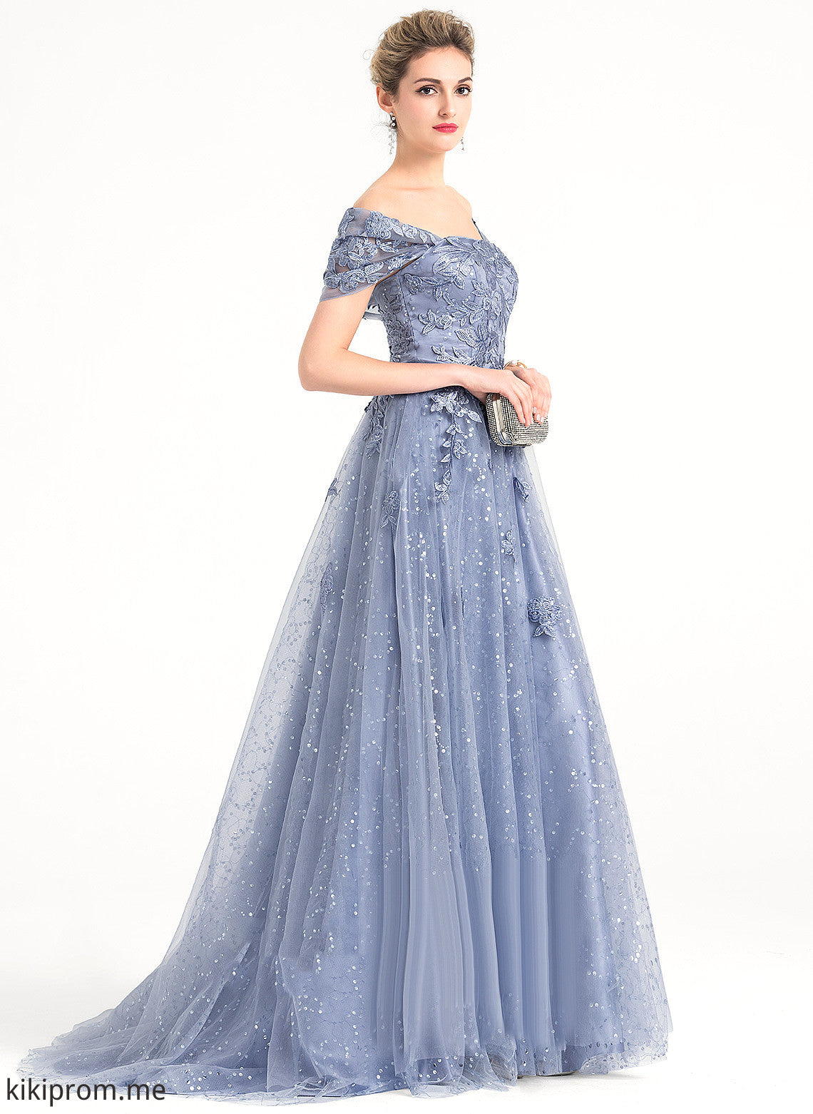 With Off-the-Shoulder Sweep Nancy Lace Train Tulle Sequins Ball-Gown/Princess Prom Dresses