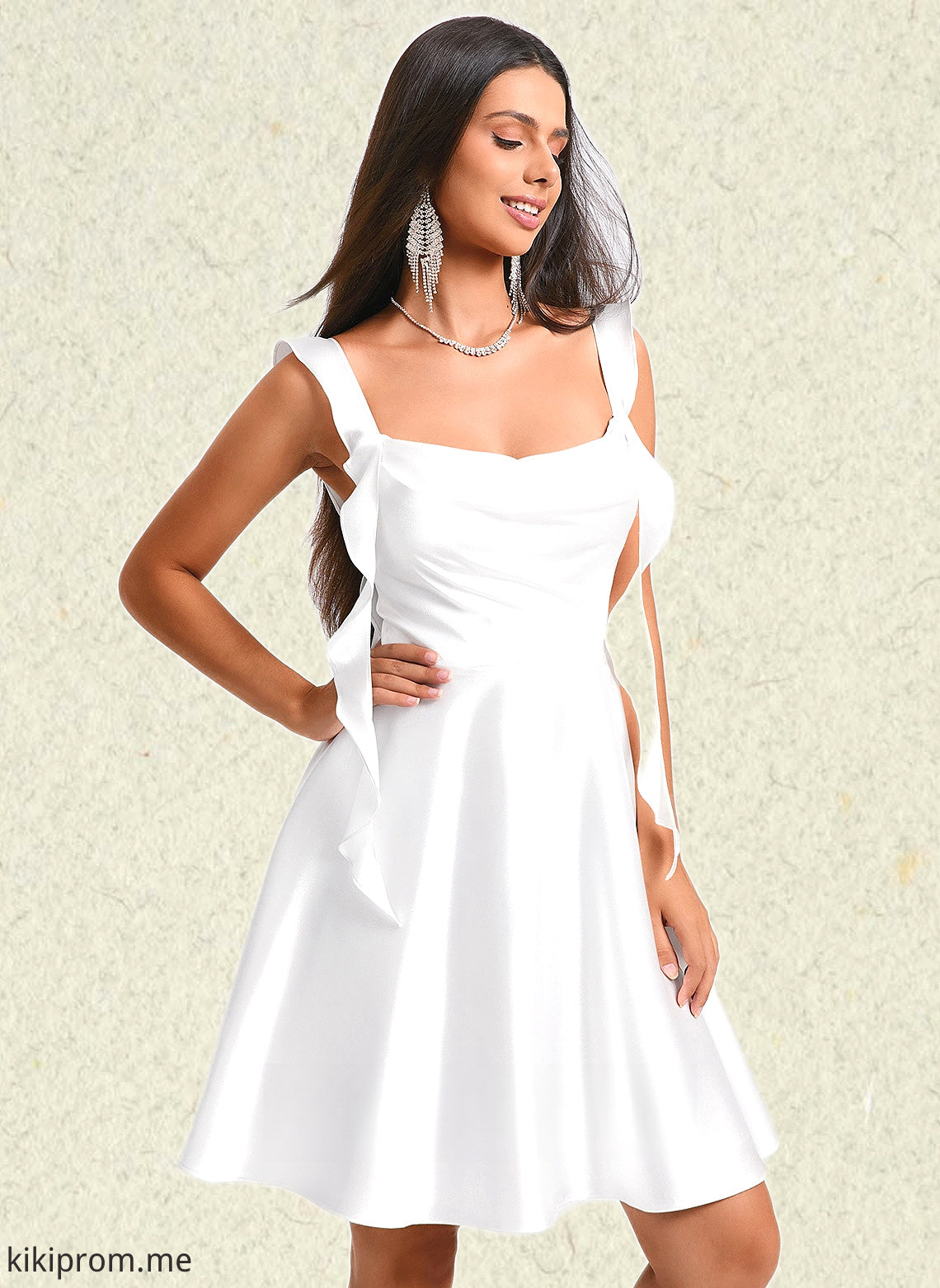 Kaitlyn A-line Scoop Short Stretch Satin Homecoming Dress With Cascading Ruffles HFP0025653