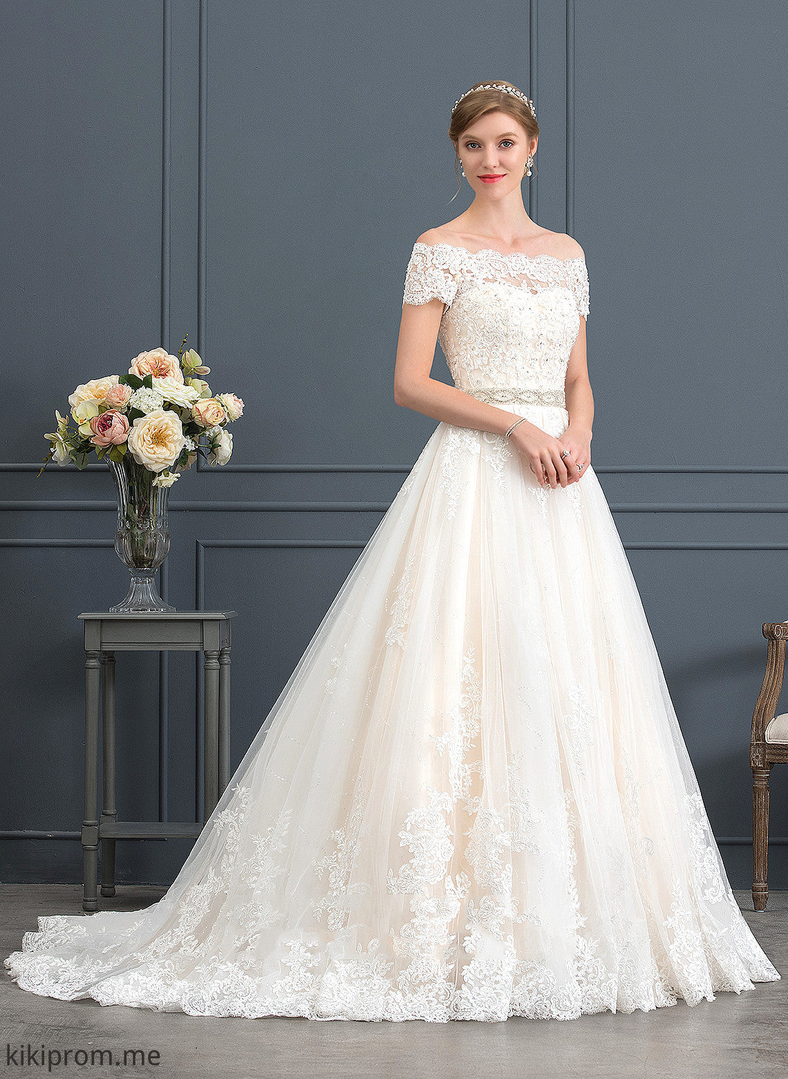 Wedding Train Wedding Dresses Court Shayna Lace Ball-Gown/Princess Tulle With Dress Sequins Beading Off-the-Shoulder