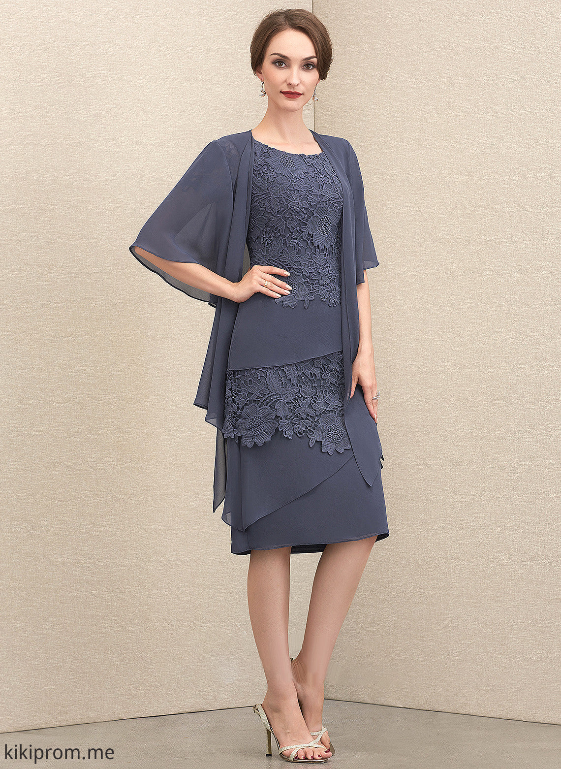 Bride Sheath/Column Chiffon Scoop Skye Lace Dress of the Neck Mother of the Bride Dresses Knee-Length Mother