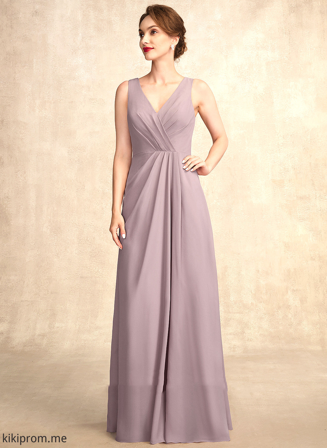 V-neck Elaina With Dress Ruffle of Mother Floor-Length the Bride Chiffon A-Line Mother of the Bride Dresses