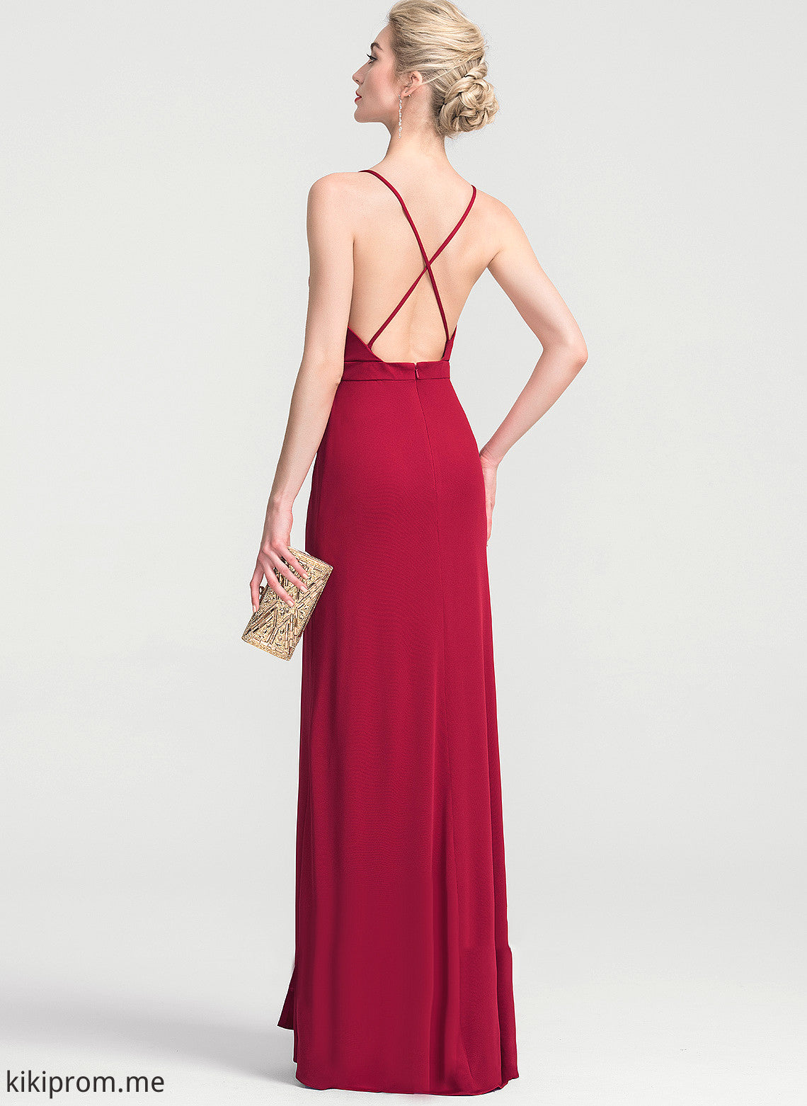 With Floor-Length Jersey V-neck Giana Sheath/Column Pleated Prom Dresses