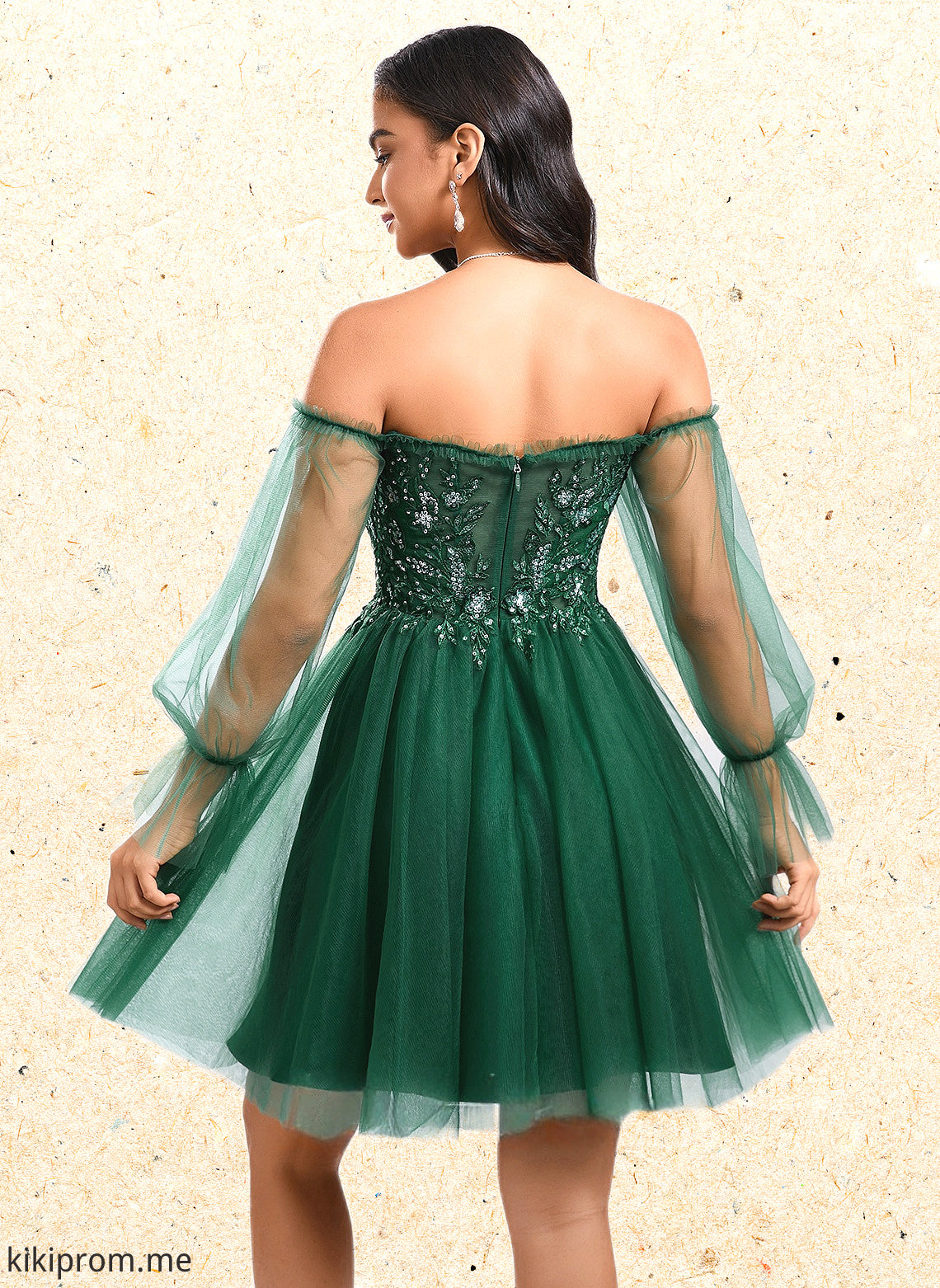 Uerica A-line Off the Shoulder Short Tulle Homecoming Dress With Sequins Appliques Lace HFP0025663