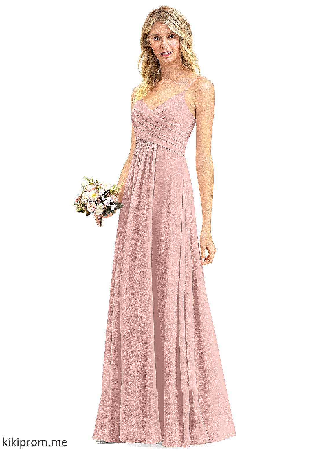 Fabric A-Line V-neck Neckline Floor-Length Ruffle Length Silhouette Embellishment Lillie A-Line/Princess Natural Waist Bridesmaid Dresses