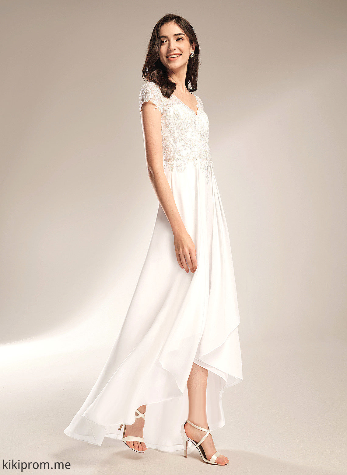 Wedding Dresses V-neck Asymmetrical Erika Lace A-Line Wedding Chiffon Dress