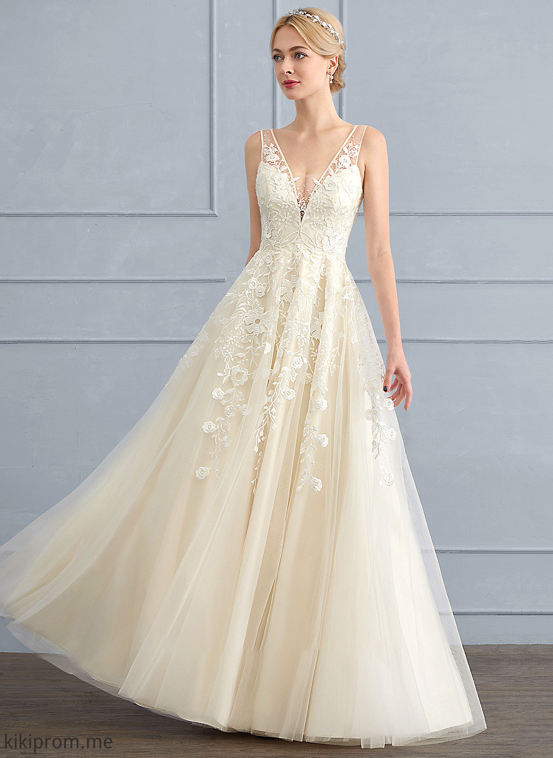 With Beading Floor-Length Thirza Tulle Sequins A-Line Wedding Dresses Dress V-neck Wedding