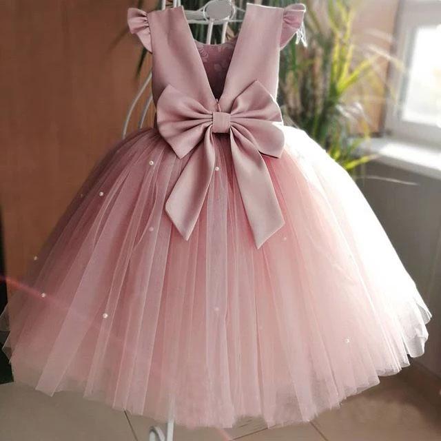 Lovely Pretty Pink Round Neck Tulle Flower Girl Dresses, Cheap Wedding Little Girl STF15258