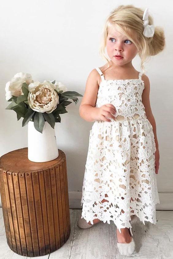 Cute Spaghetti Straps Lace Appliques Flower Girl Dresses, Child Dresses STF15137