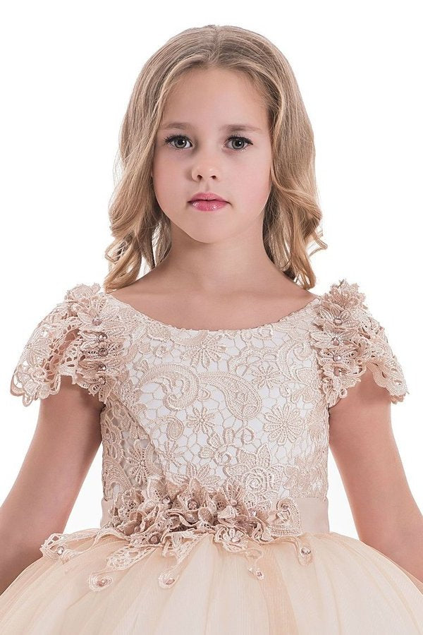 2024 Ball Gown Flower Girl Dresses Scoop Short Sleeves Tulle PJYBZFB4