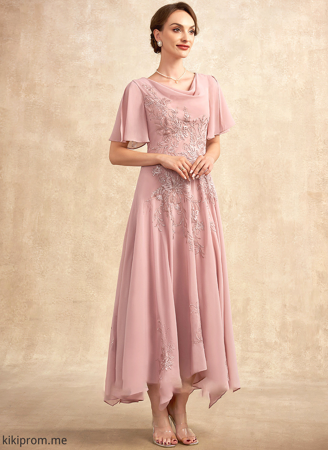 the Bride of Mother Mother of the Bride Dresses Ankle-Length Lace Chiffon A-Line Dress Neck Alexus Cowl