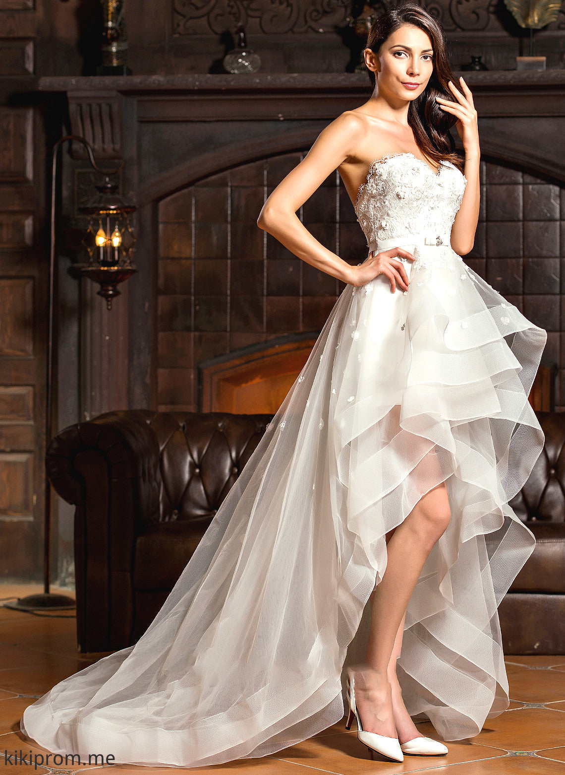 With A-Line Sweetheart Beading Bow(s) Wedding Tulle Asymmetrical Dress Wedding Dresses Noelle