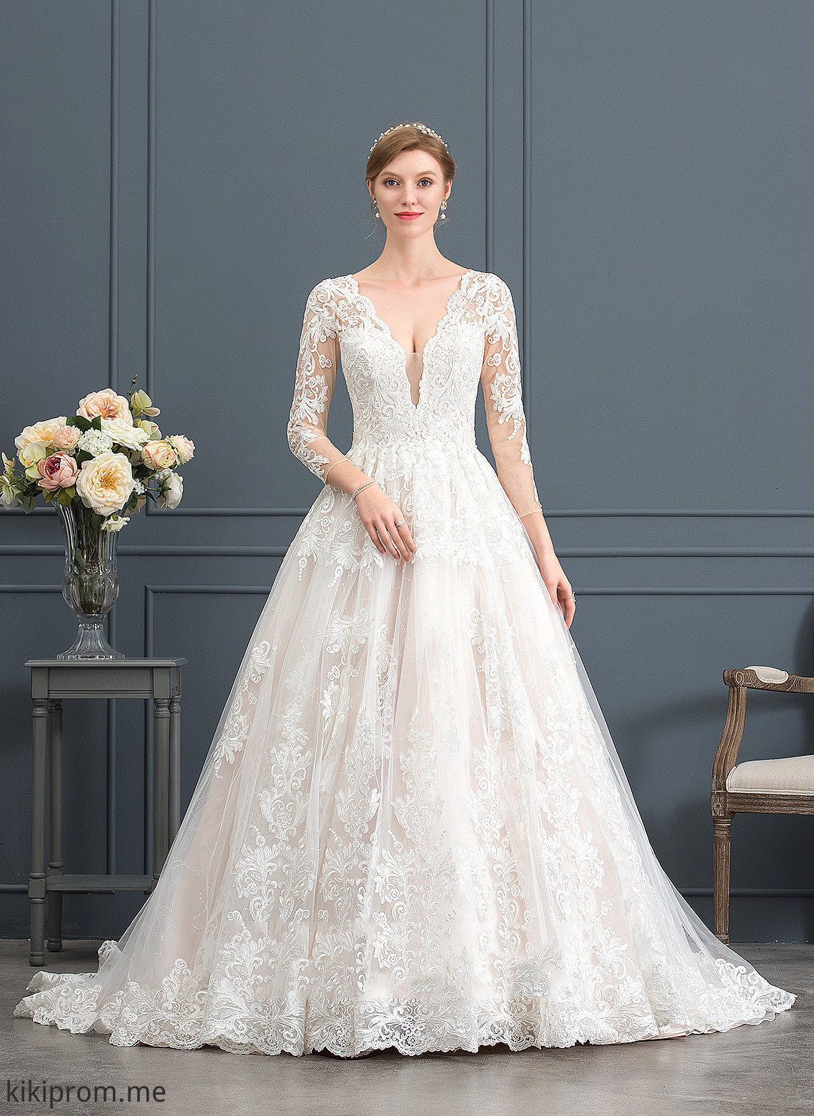 Ball-Gown/Princess Wedding Dress Lace Wedding Dresses V-neck Tulle Stephany