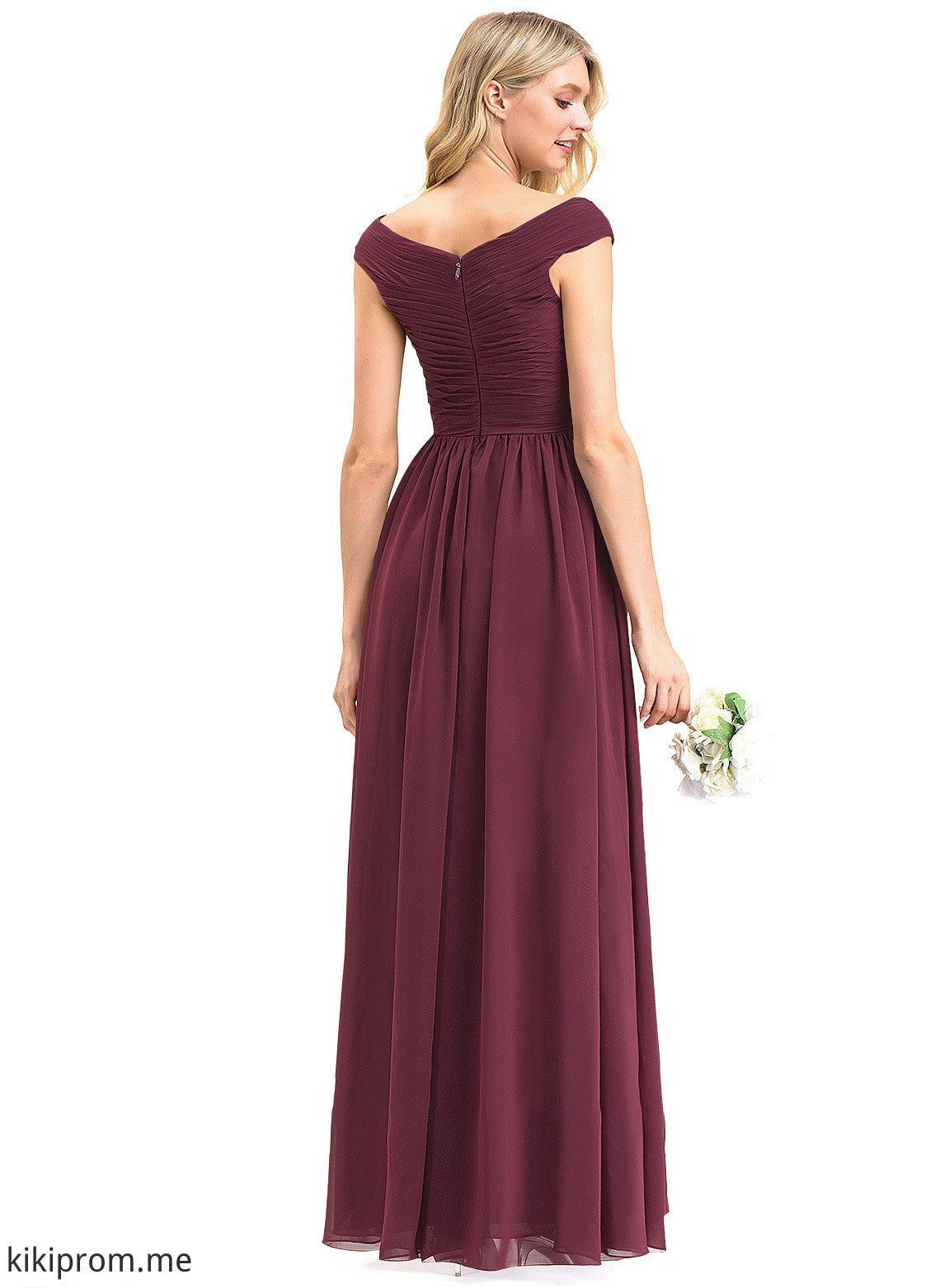 With Ruffle Front Floor-Length Pockets Nan Chiffon Split Off-the-Shoulder Prom Dresses A-Line