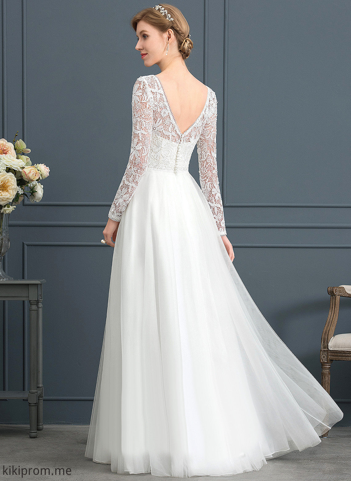 Wedding Dresses A-Line Floor-Length Wedding Jessica V-neck Lace Tulle Dress