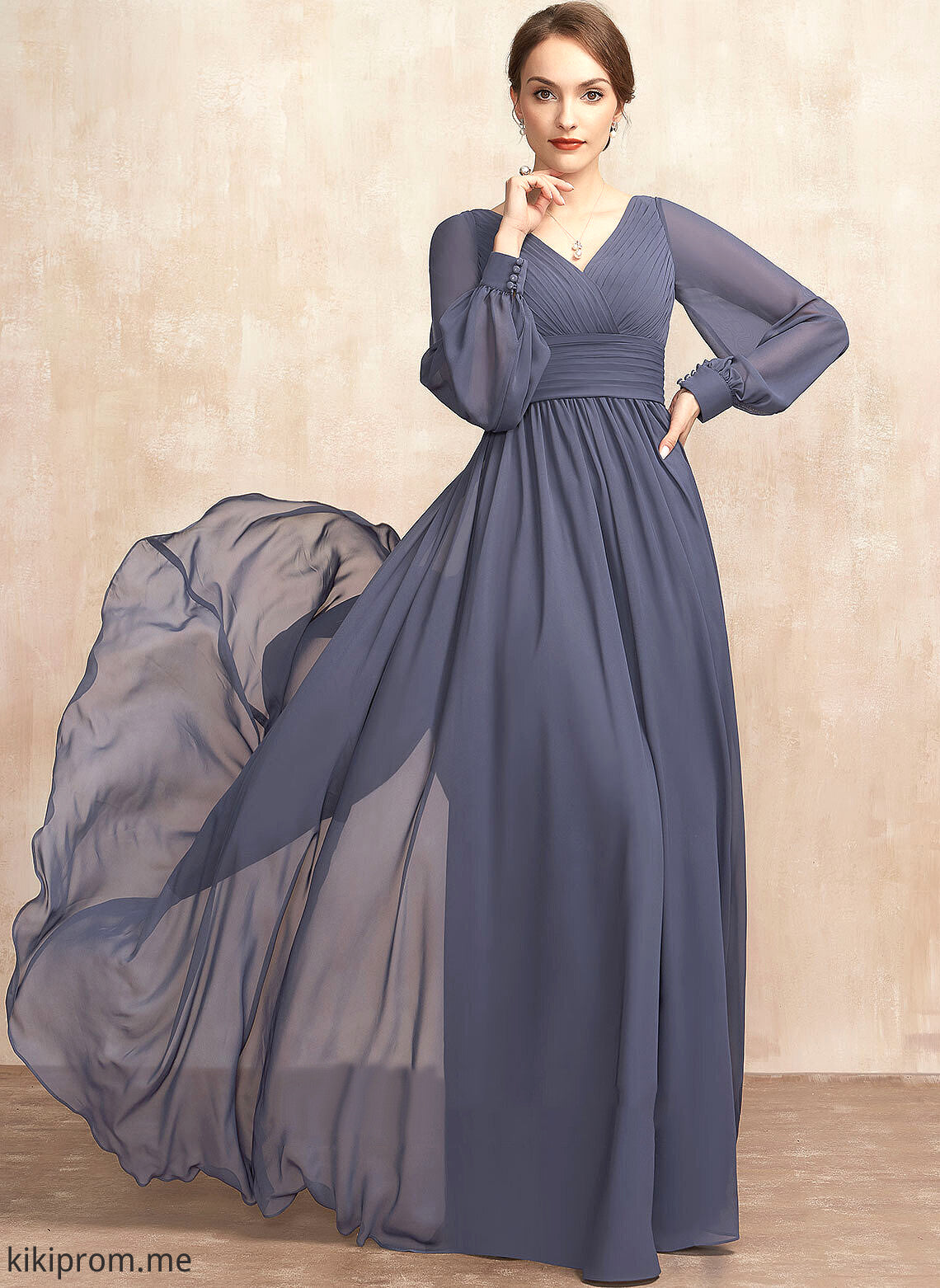 the Dress Chiffon Floor-Length Patience V-neck Bride of With Ruffle A-Line Mother of the Bride Dresses Mother