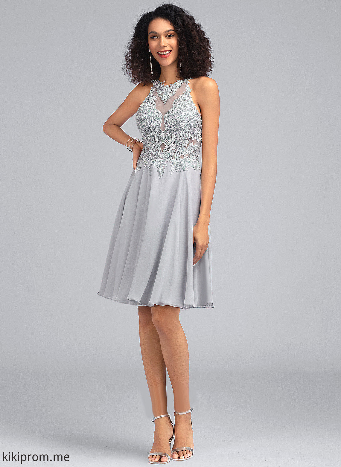 With Lace Sequins Chiffon Scoop A-Line Knee-Length Lexi Prom Dresses