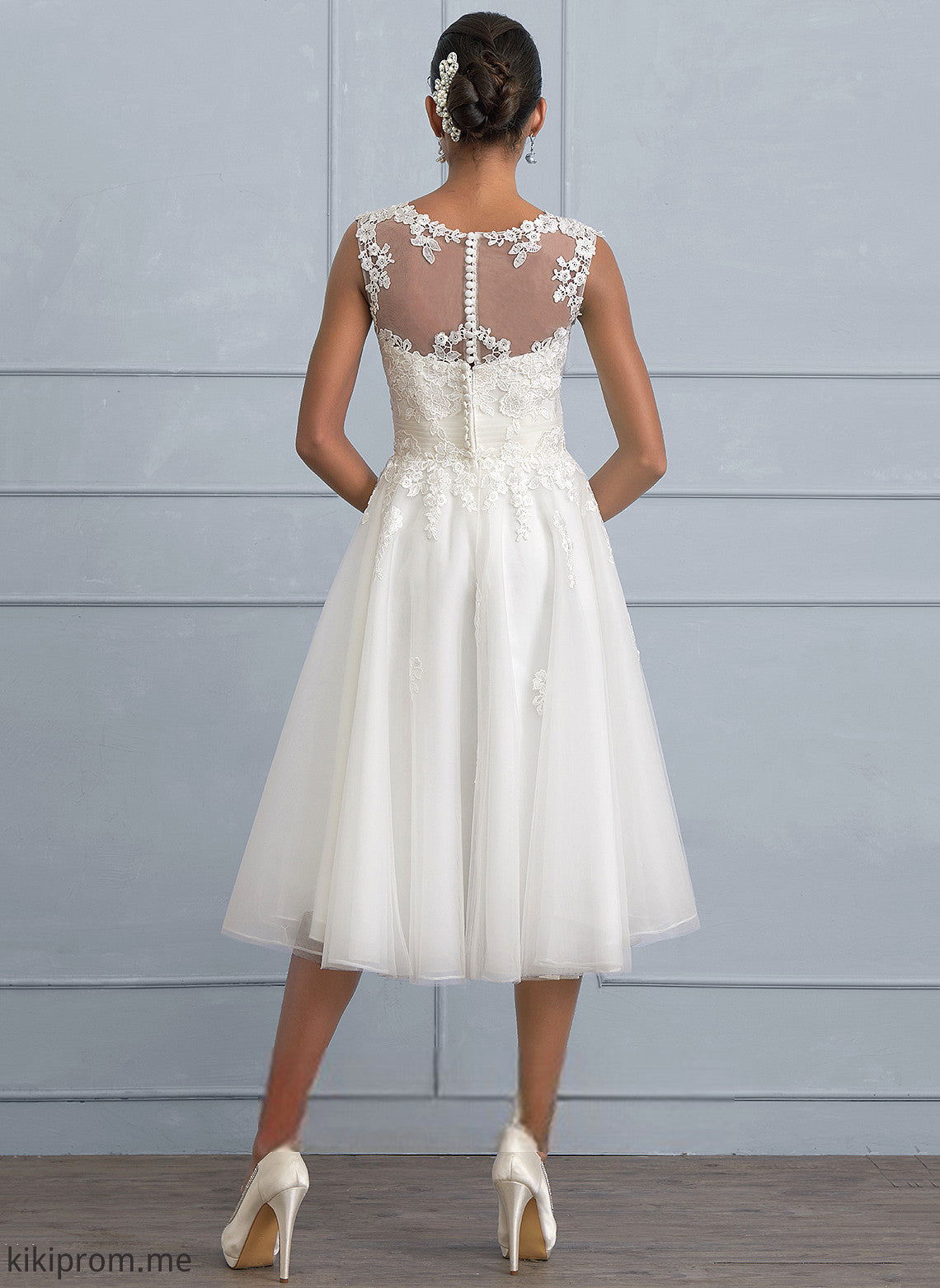 A-Line Wedding Dresses Tulle Lace Diana Dress Illusion Ruffle Wedding With Asymmetrical