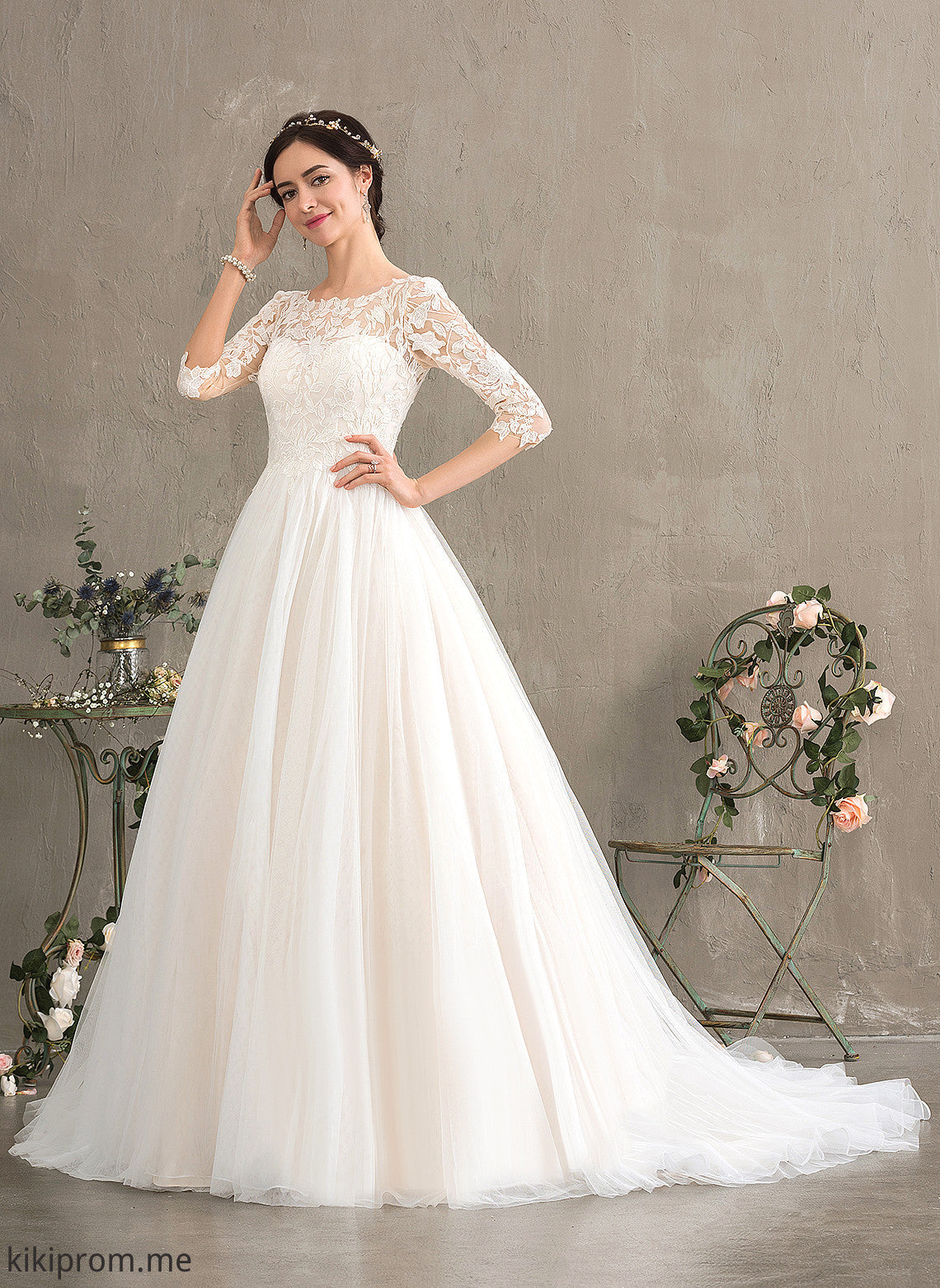 Neck Tulle With Teagan Wedding Dresses Train Dress Sequins Scoop Ball-Gown/Princess Court Lace Wedding