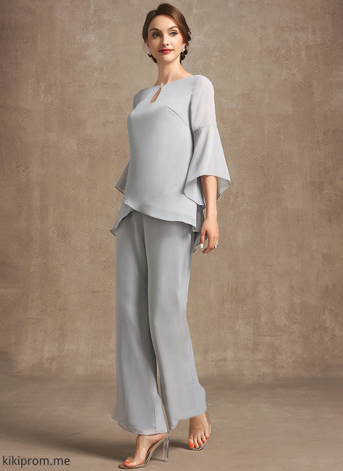 the Neck Jumpsuit/Pantsuit Gabrielle Mother of the Bride Dresses Bride Chiffon Mother of Scoop Ankle-Length Dress