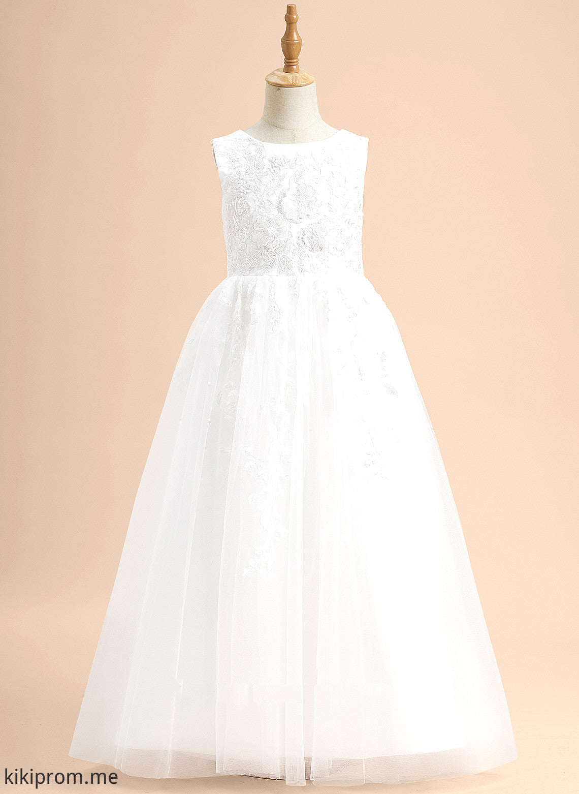 A-Line Neck Lace/Flower(s)/Bow(s) Scoop - Dress Flower Flower Girl Dresses Girl With Madison Floor-length Tulle Sleeveless