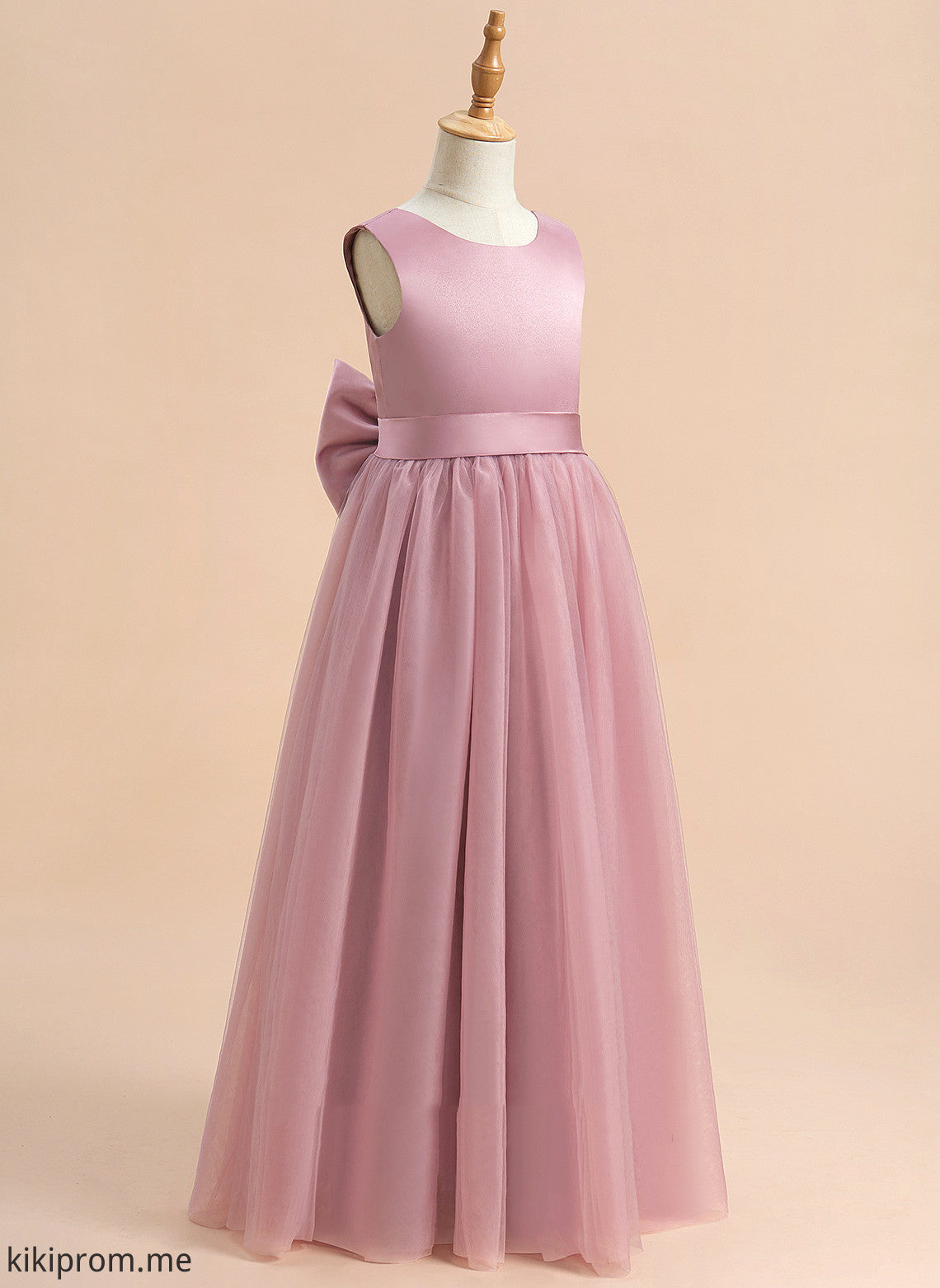 Flower Satin/Tulle With Dress Flower Girl Dresses - A-Line Floor-length Neck Bow(s) Sleeveless Leila Girl Scoop