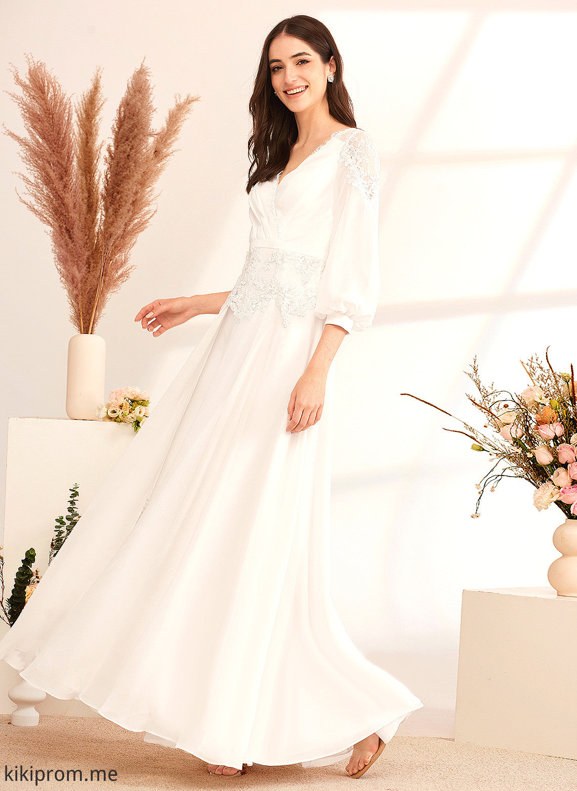 Wedding Chiffon Floor-Length A-Line V-neck Wedding Dresses Sherlyn Dress