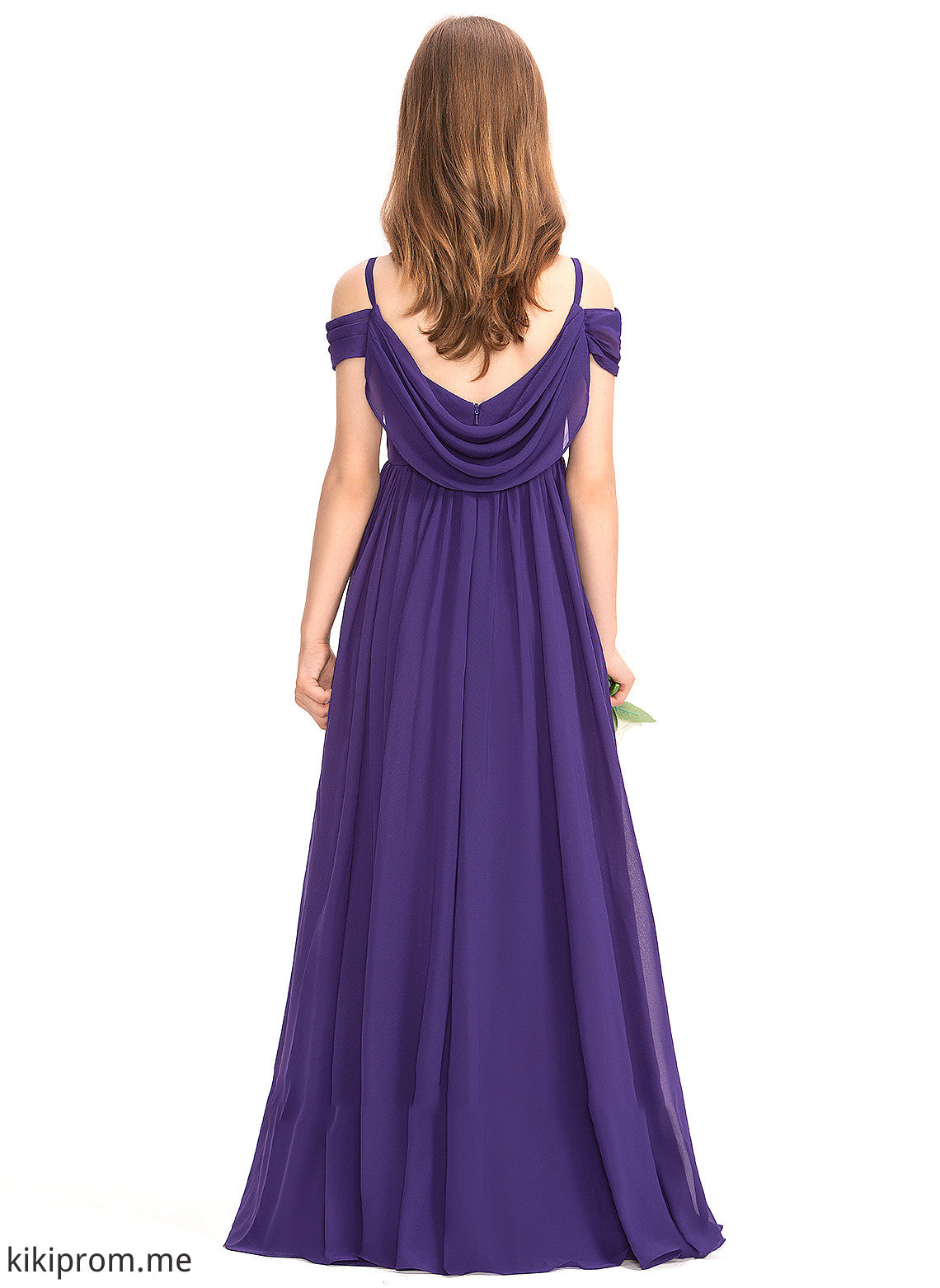 With A-Line Junior Bridesmaid Dresses Floor-Length Off-the-Shoulder Kit Chiffon Ruffle