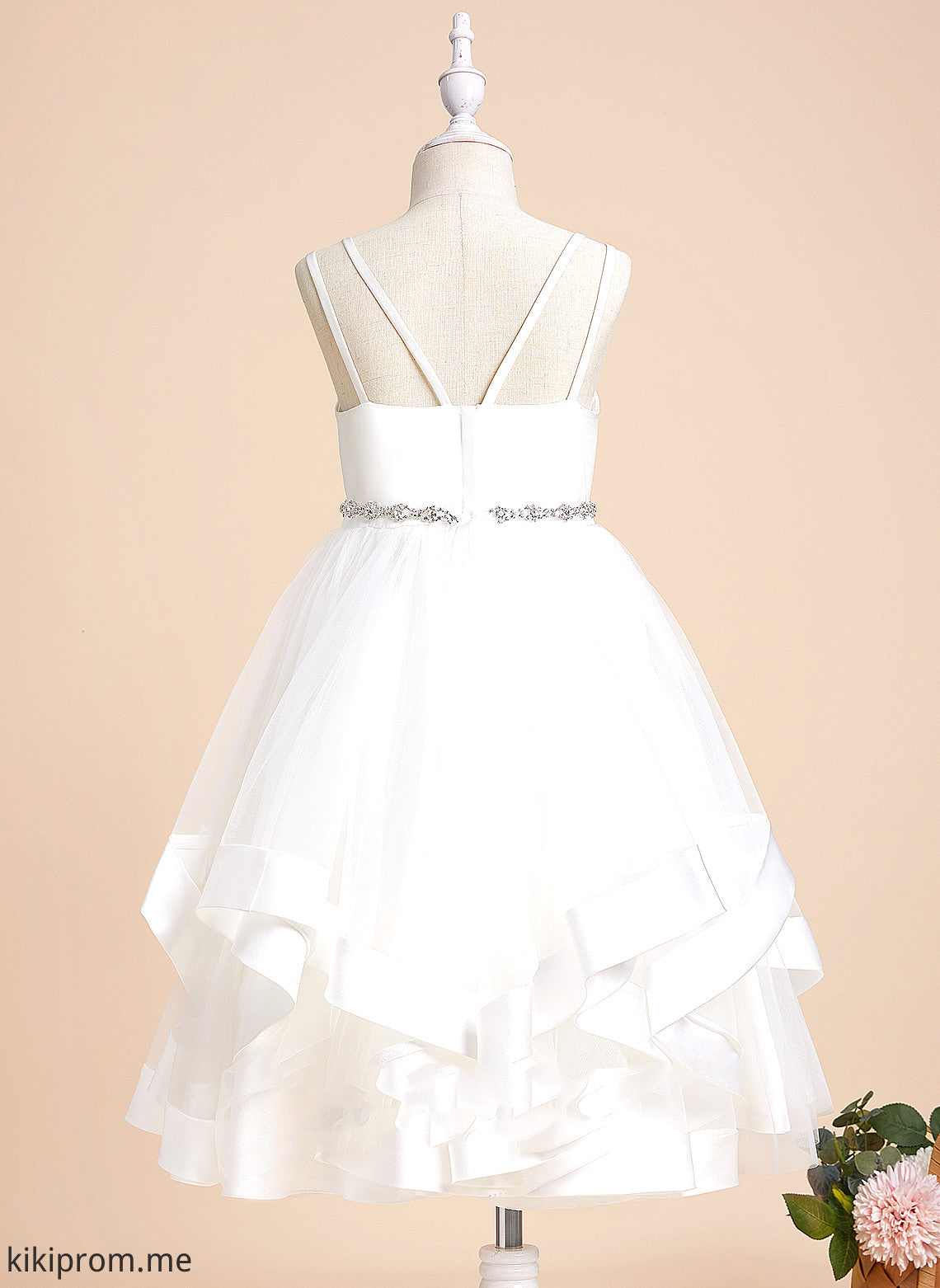 Lindsey Tea-length Straps Girl Flower With Beading Flower Girl Dresses Dress A-Line Satin/Tulle Sleeveless -