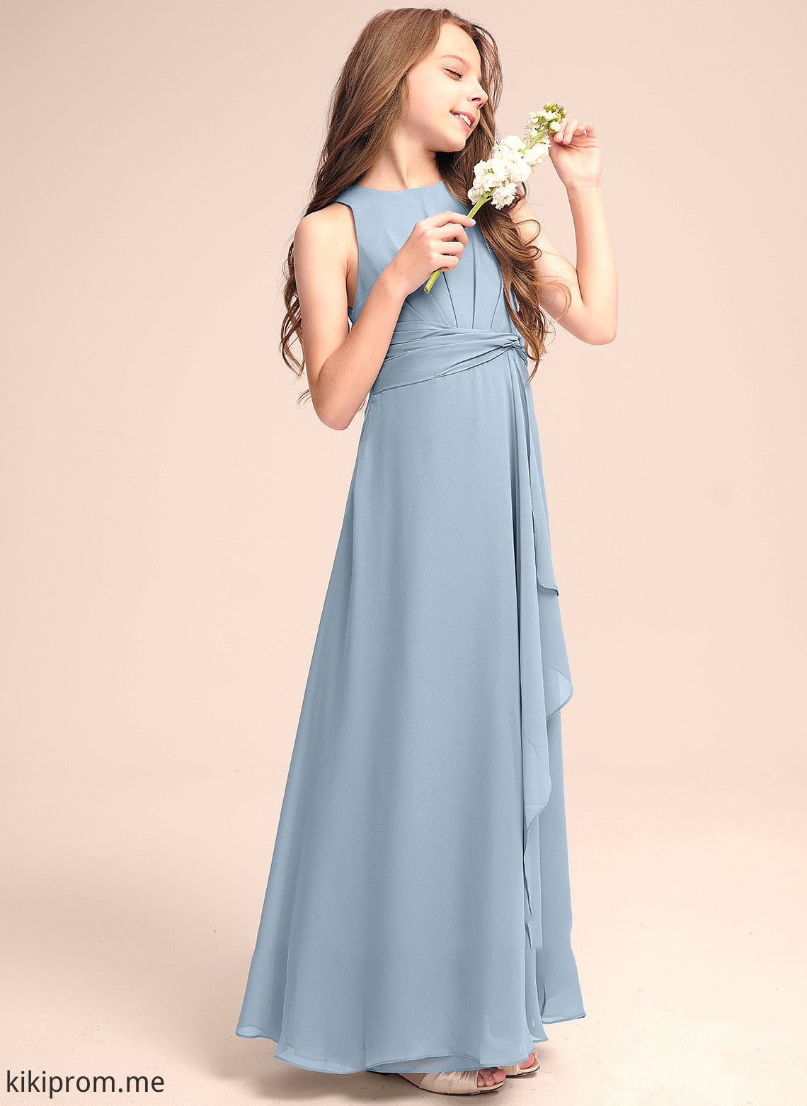 With Neck Chiffon Tatiana Scoop Junior Bridesmaid Dresses Cascading A-Line Floor-Length Ruffles