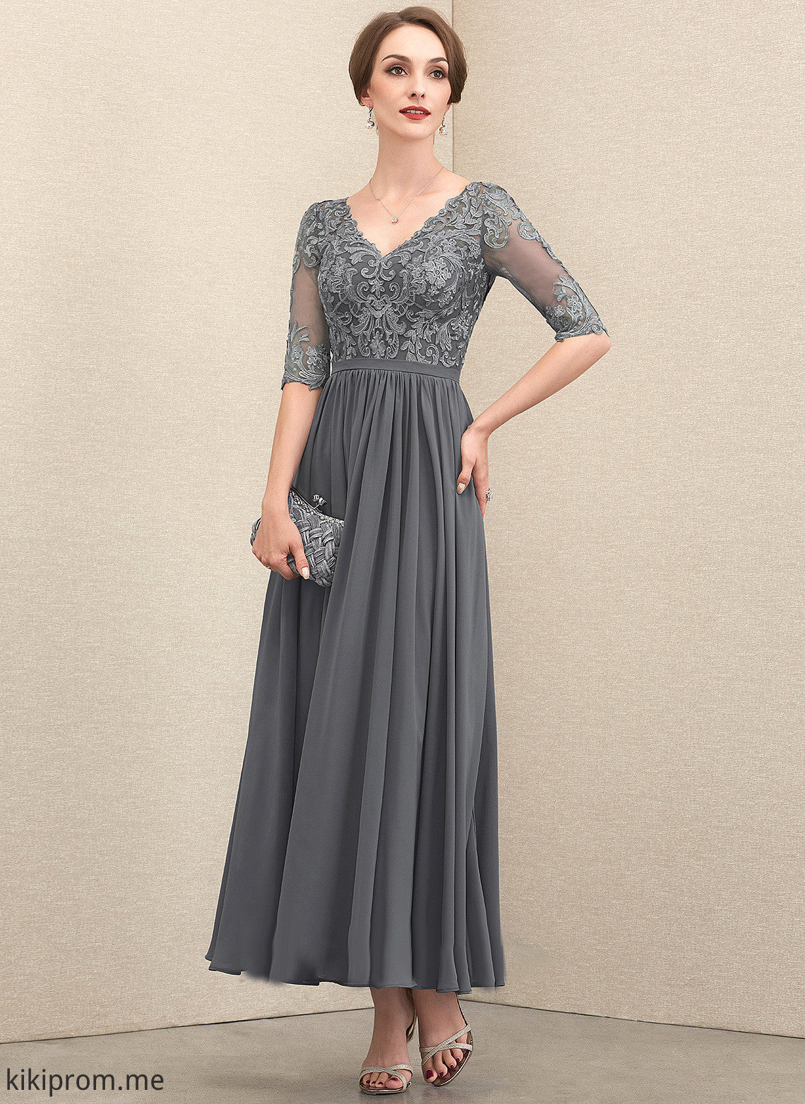 Mother Ankle-Length Mother of the Bride Dresses A-Line the Lace Michelle V-neck Bride of Dress Chiffon