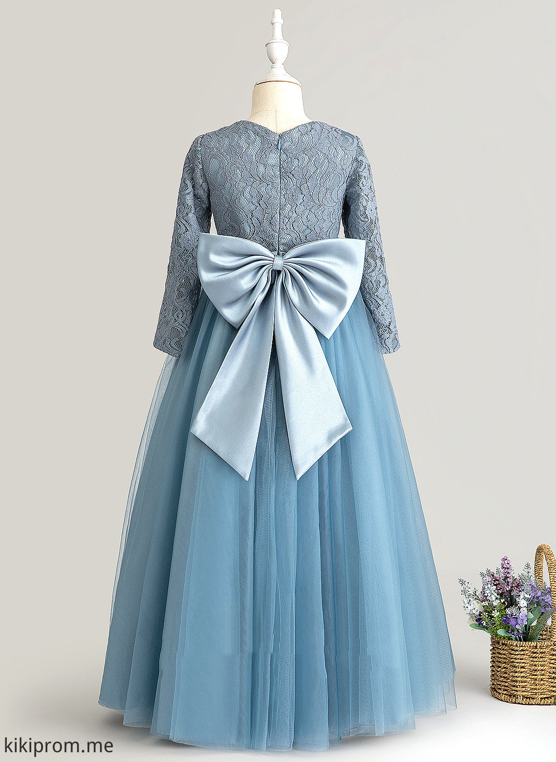 Flower Girl Dresses Ball-Gown/Princess Floor-length Scoop Long Nylah Bow(s) Sleeves With Tulle/Lace Flower - Girl Neck Dress