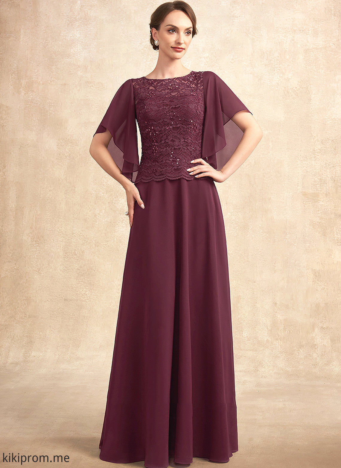 Mother Lace A-Line Dress Floor-Length Chiffon Alana Scoop Bride Sequins With of the Neck Mother of the Bride Dresses