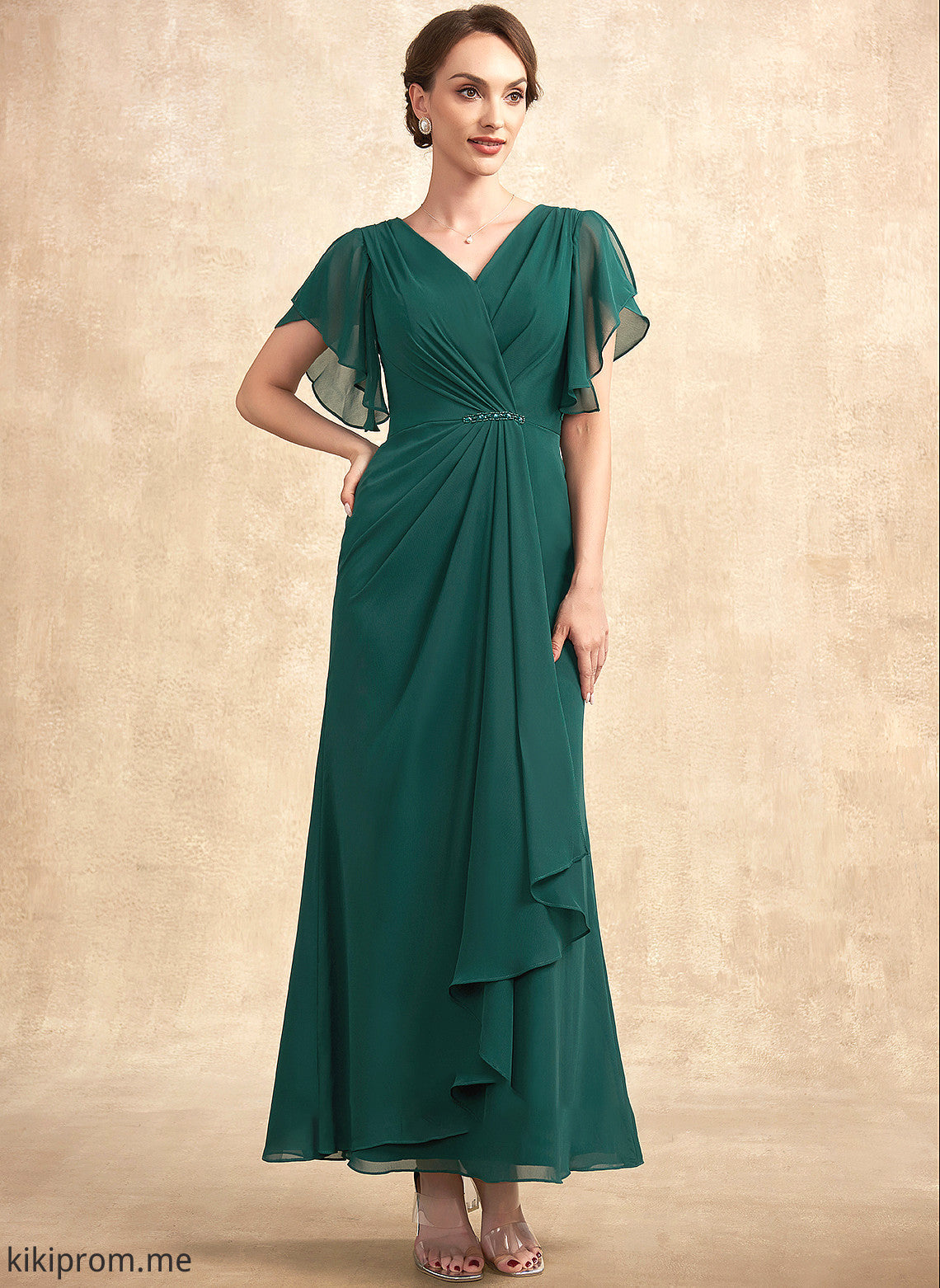 the Mother Ankle-Length Beading Ruffle V-neck of Sequins With A-Line Dress Bride Mother of the Bride Dresses Chiffon Vera