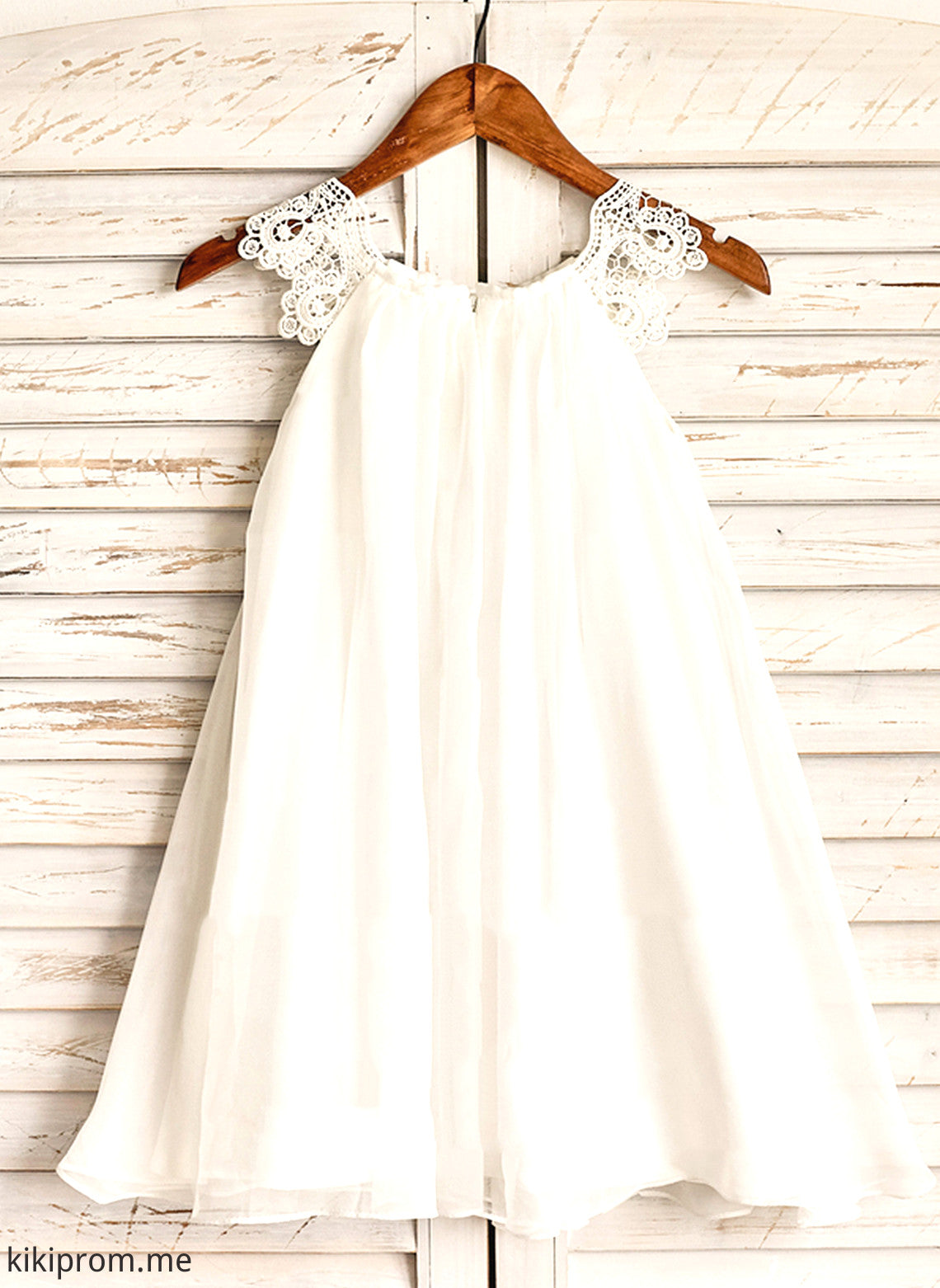 Sleeveless With Flower Girl Dresses - A-Line Dress Girl Chiffon Scoop Lace Neck Knee-length Krista Flower