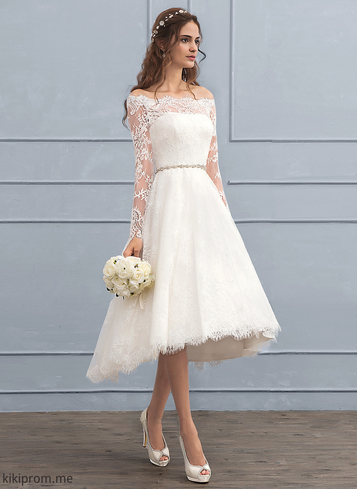 With Beading Dress Kirsten A-Line Asymmetrical Lace Wedding Wedding Dresses