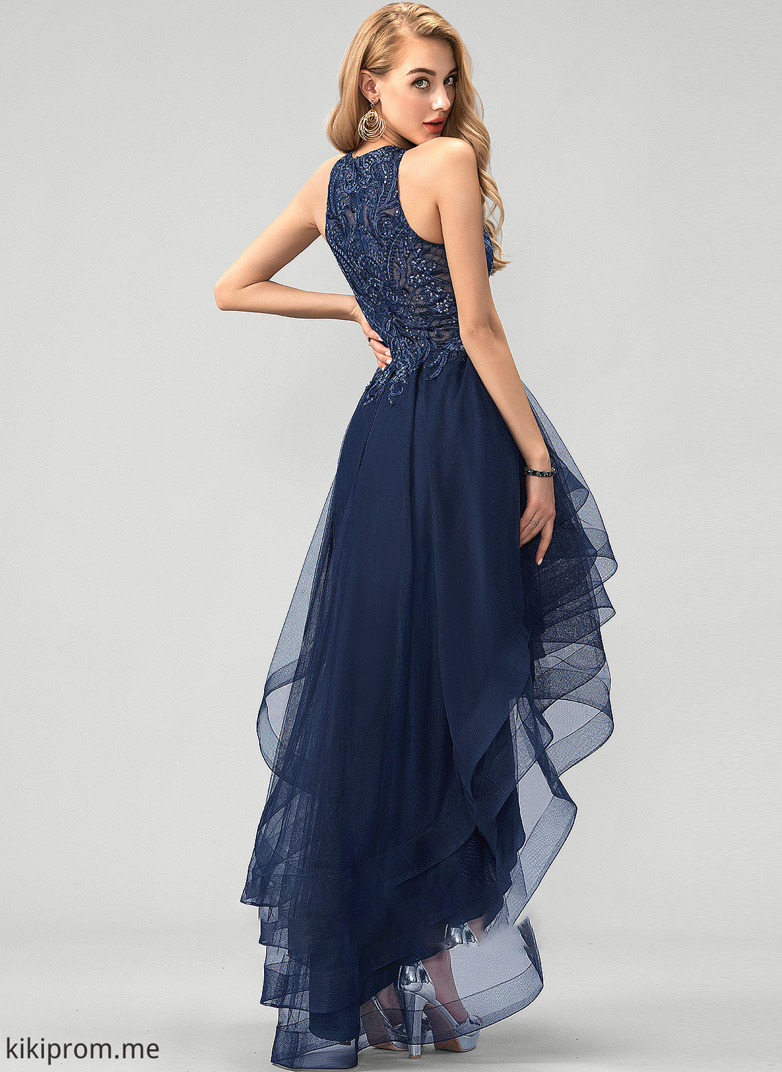 Sequins Tulle Asymmetrical With Neck Beading Prom Dresses Lace Annika Scoop Ball-Gown/Princess