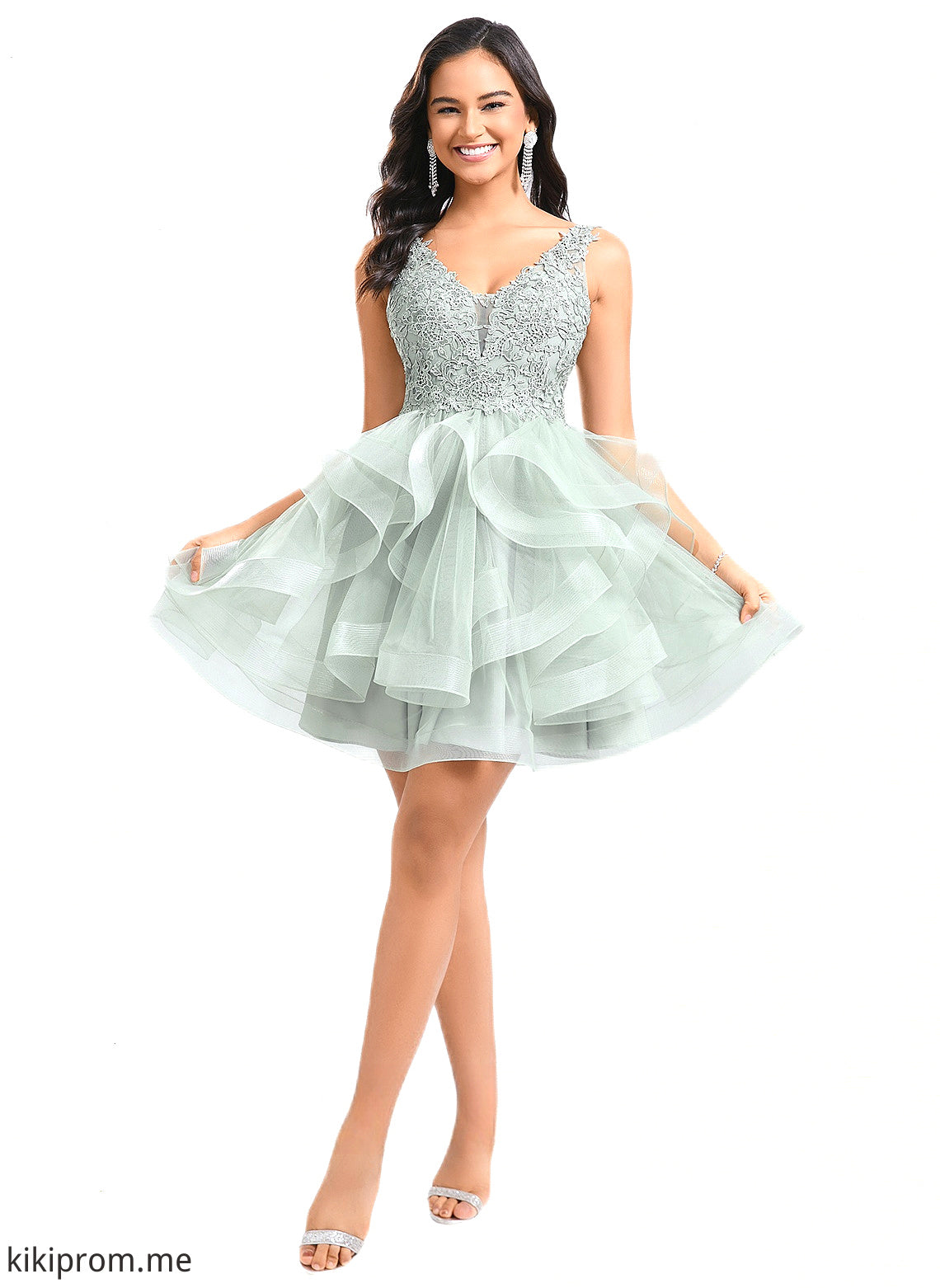 Lorelai Ball-Gown/Princess V-Neck Short Tulle Lace Homecoming Dress HFP0025671