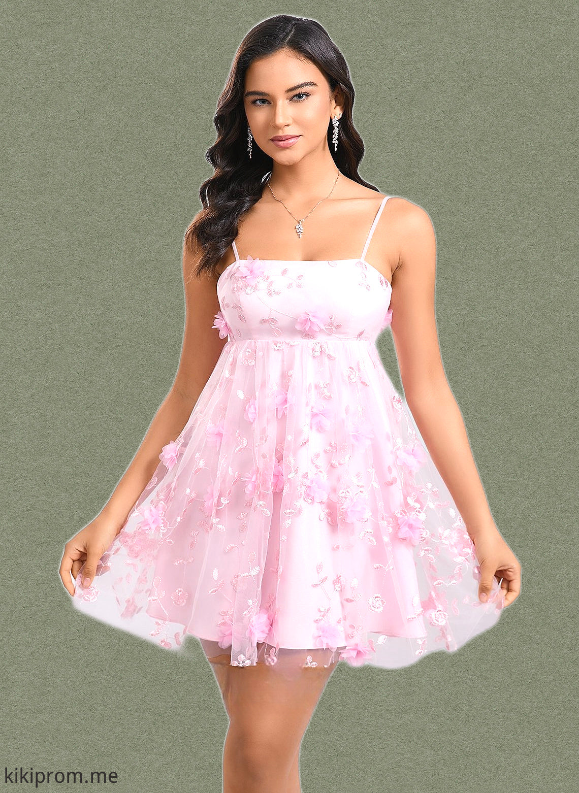 Leyla A-line Straight Mini Lace Homecoming Dress With Bow Flower HFP0025670