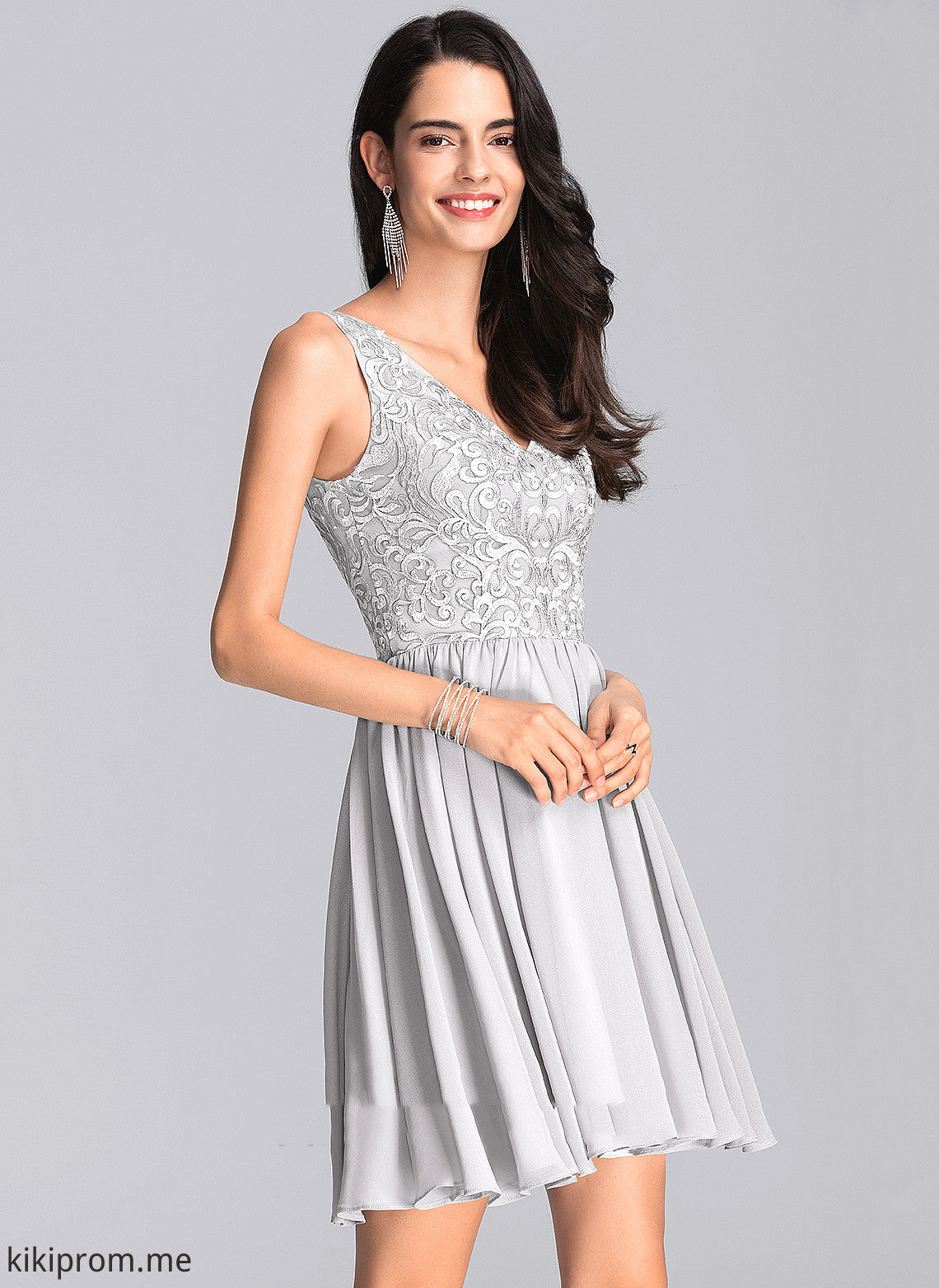 With A-Line Sequins Homecoming Dresses Dress Chiffon Homecoming Sibyl Lace V-neck Short/Mini