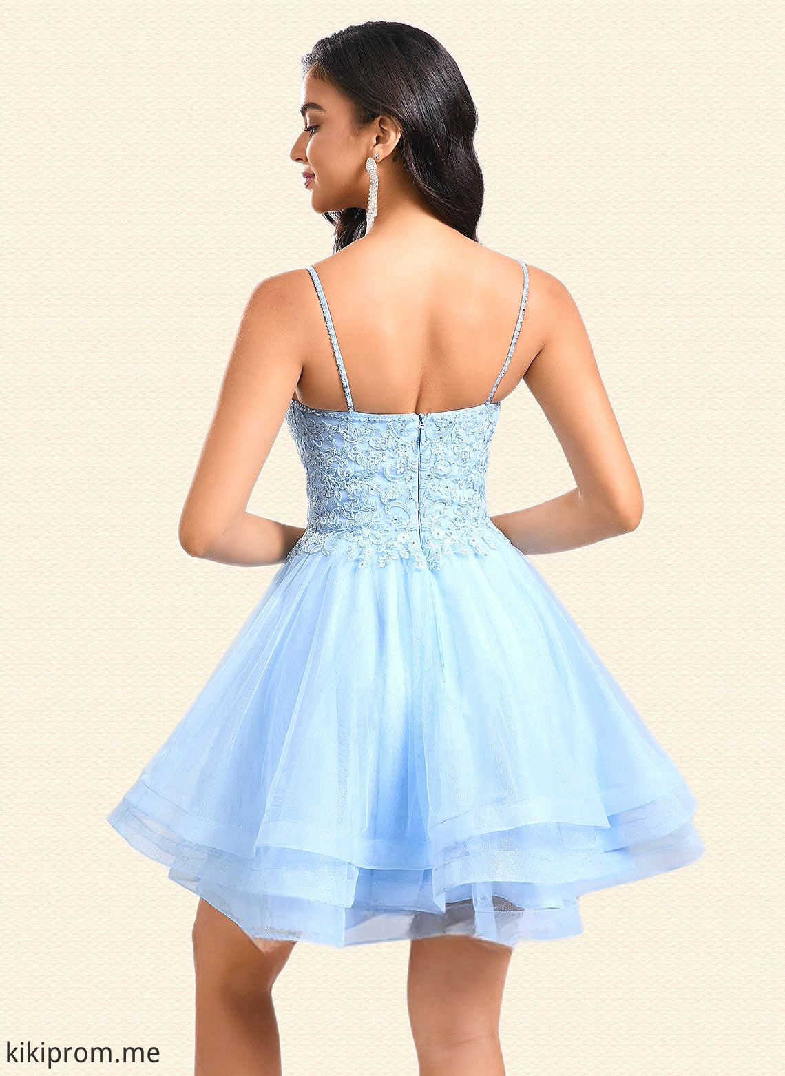 Angeline A-line V-Neck Short Lace Tulle Homecoming Dress With Rhinestone Sequins HFP0025658