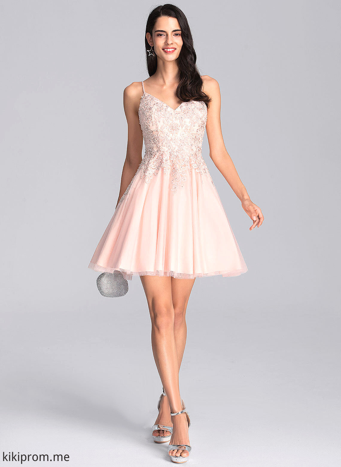 With Short/Mini Tulle A-Line Prom Dresses Marian Beading V-neck