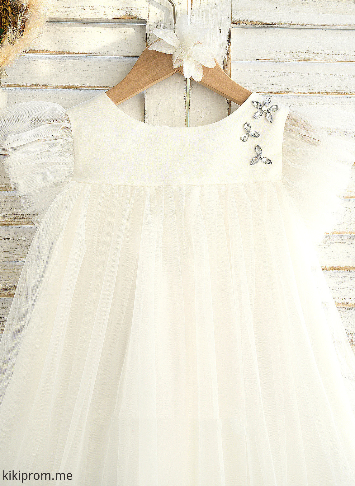 Girl Emmalee With Neck Scoop Ruffles Dress Sleeveless Satin/Tulle - Knee-length Flower Flower Girl Dresses A-Line