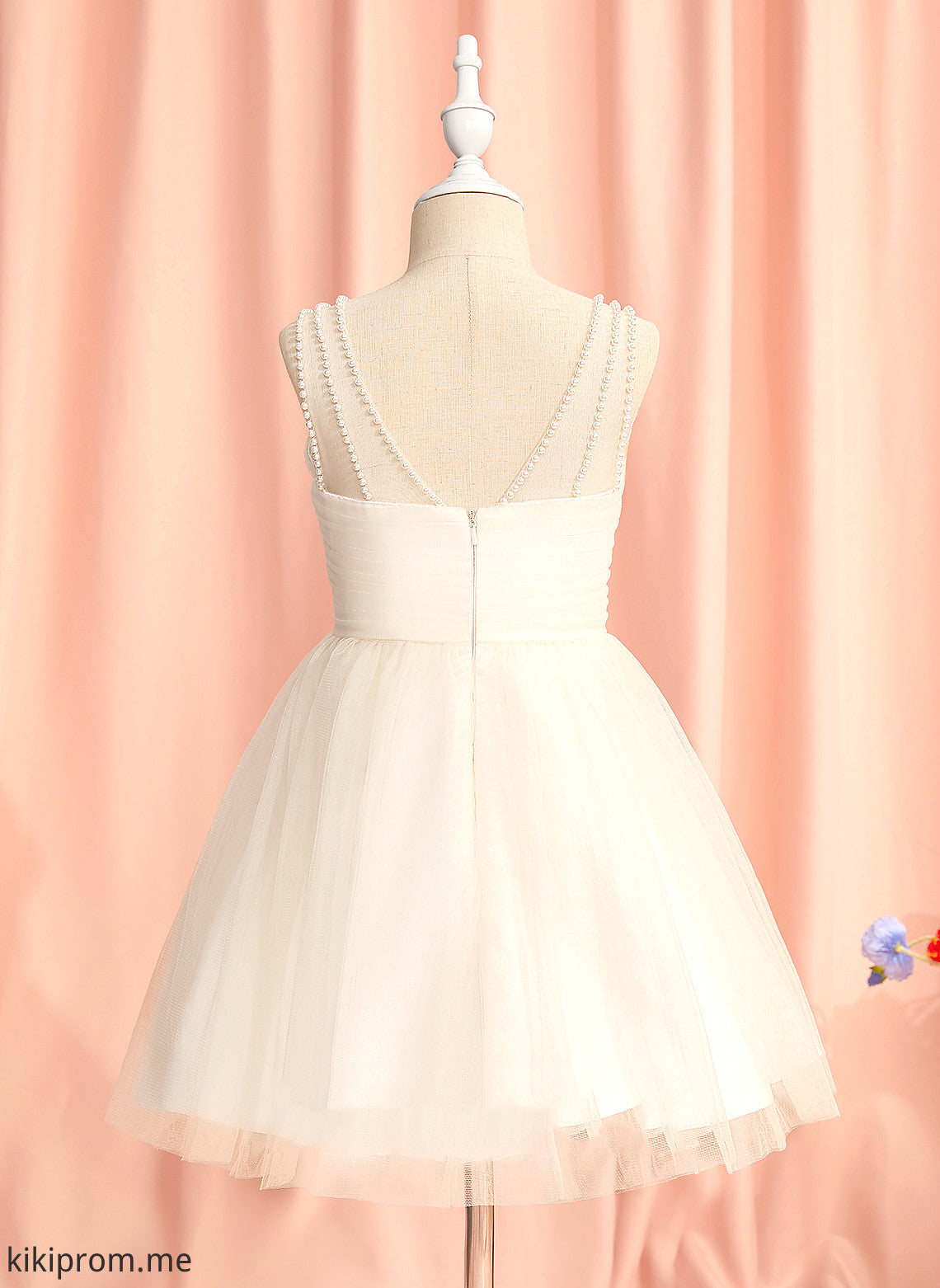 Girl Sleeveless Tulle Ruffles/Beading Flower Girl Dresses Knee-length A-Line With Dress - Flower Lara V-neck