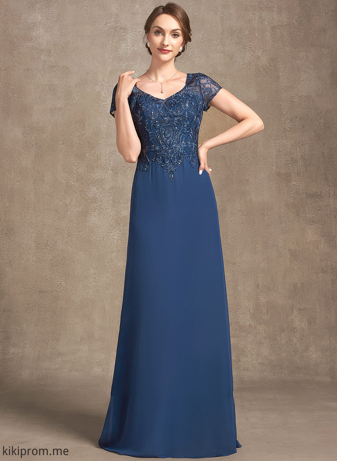 Mother Sequins Mother of the Bride Dresses Floor-Length the Bride A-Line Adyson of Dress Lace With Chiffon V-neck